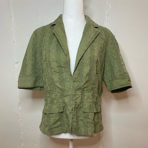 Coldwater Creek Jacket Sage Green Embroidered Cotton Lightweight Size 14 EUC